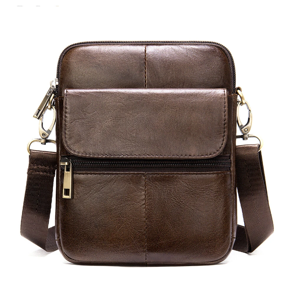 Ekphero Zipper Genuine Leather Messenger Bags Business Small Crossbody Bag Casual Travel Flap Shoulder Bag (image for) Ekphero Zipper Genuine Leather Messenger Bags Business Small Crossbody Bag Casual Travel Flap Shoulder Bag